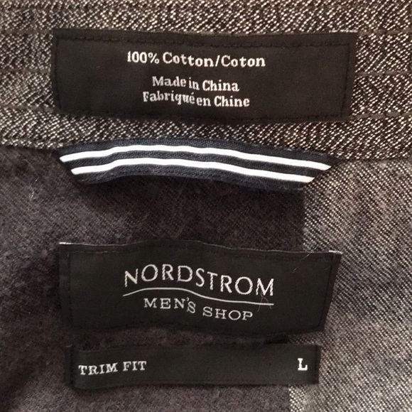 Nordstrom gray & white cotton checkered long sleeves button up shirt trim fit L - Picture 10 of 12